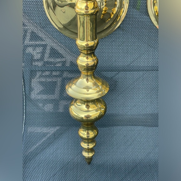 Vintage Pair of Solid Brass Shiny Wall Candle Sconces Hollywood Regency India - Picture 6 of 14